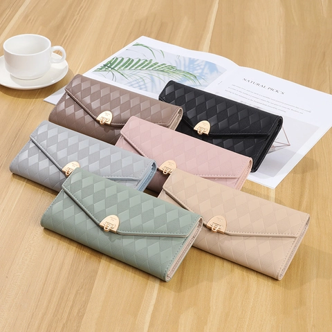 Dames Lange Portemonnee PU Leer Gewatteerd Envelop Clutch Handtas Grote Capaciteit Multi Kaartsleuven Elegant Zoet Stijl