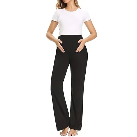 Pantalones De Maternidad Cintura Alta Soporte Abdominal Mezcla Rayón Elástico Pierna Ancha Casual Mujer