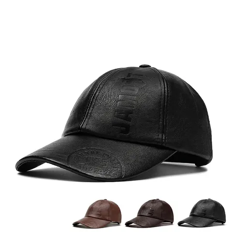 Herren Baseballkappe Aus PU Leder Mit Fleecefutter Winter Warm Winddicht Verstellbar Geprägte Buchstaben Retro Sporthut