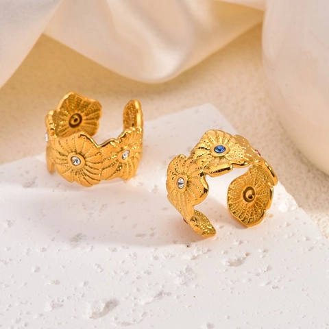 Minimalist Stainless Steel Flower Ring For Women Geometric Rhinestone Open Adjustable Ring Fashion Ins Style Jewelry Finger Ring Gift