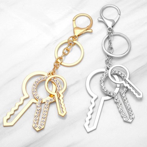 Porte-Clés Pendentif En Alliage De Strass Étincelants En Forme De Clé Pour Femmes Hommes Bijoux De Mode Décor De Sac Cadeau