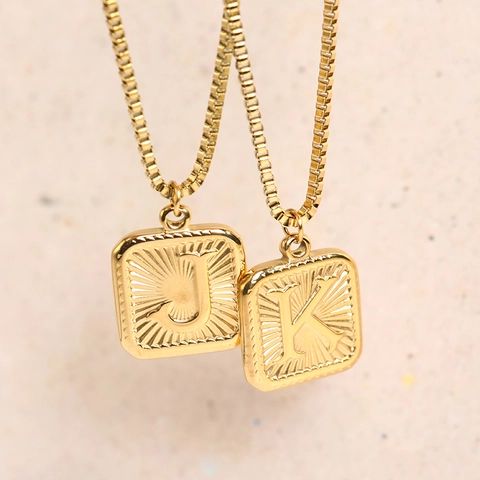 Collar Con Colgante De Letra Inicial Acero Inoxidable 316L Chapado En Oro 18K Simple Cuadrado Alfabeto Cadena De Caja Joyas Mujer