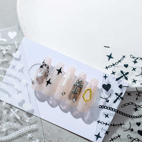 Autocollants Pour Ongles Ultra Minces Auto-adhésifs Style Punk Mécanique Gothique Y2K Étoiles Croix Cœurs Chaînes DIY