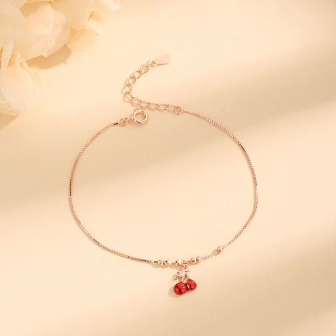 Bracciale Ciliegia Argento Sterling 925 Pendente Frutta Rossa Regolabile Dolce Stile Coreano Per Donne Ragazze Gioielli