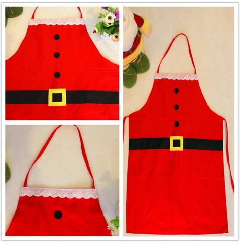 Christmas Santa Claus Costume Apron Red Fabric Festive Kitchen Cooking Decor For Adults And Kids Holiday Party