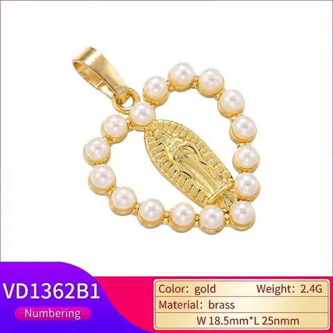 Brass Heart Bear Pendant With Imitation Artificial Pearl Enamel Zircon Shell Inlay DIY Jewelry Accessory Portrait Relief For Women