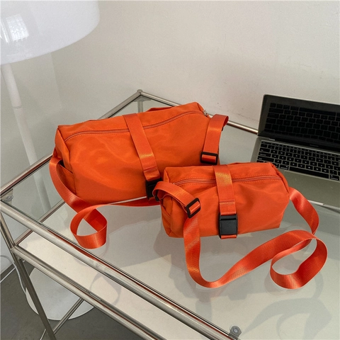 Cylinder Crossbody Bag Oxford Cloth Solid Color Casual Shoulder Bag For Women Streetwear Commuter Barrel Purse
