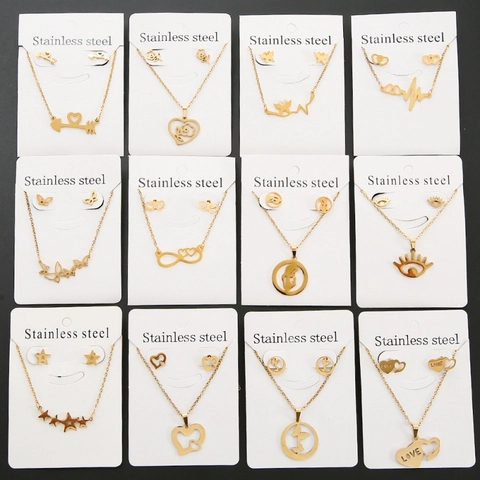 Collana E Orecchini In Acciaio Inossidabile Placcato Oro Pendente Cuore Stella Farfalla Gioielli Moda Donna