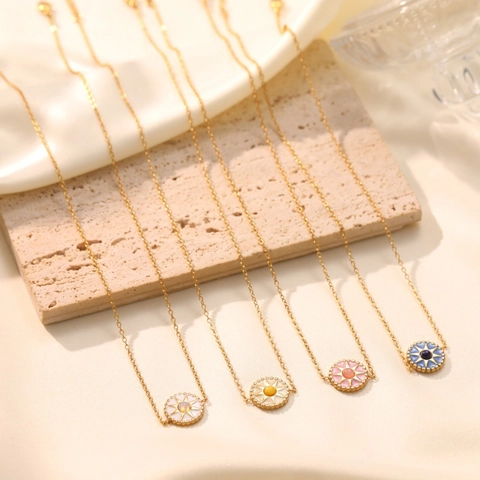 Stainless Steel Compass Rose Eight-pointed Star Bracelet Necklace Set For Women Gold Plated Enamel Starry Jewelry Gift