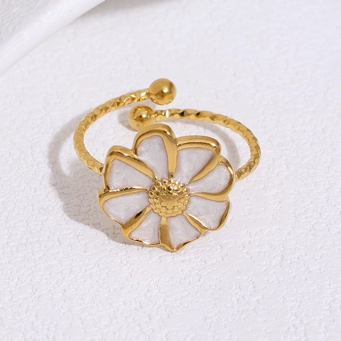 Blumenring Edelstahl Emaille Französisch Vintage Verstellbar Offen Fingerband Schmuck Für Damen Elegant