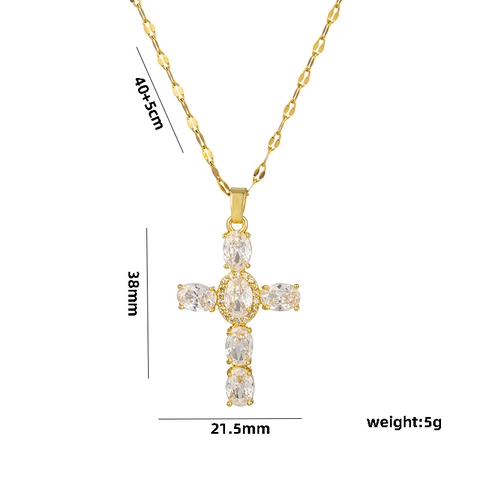 Collana Con Pendente A Croce Acciaio Inossidabile Rame Zircone Micro Pave Gemma Colorata Hip Hop Gioielli Da Donna