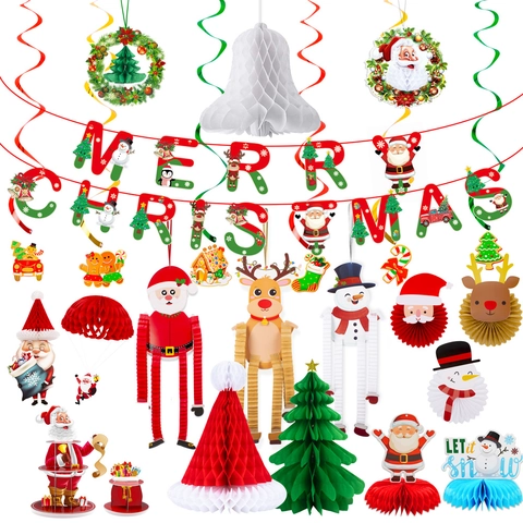 Decorazioni Natalizie Ornamenti In Carta A Nido D'Ape Banner Appeso Spirali Babbo Natale Pupazzo Di Neve Albero Festa