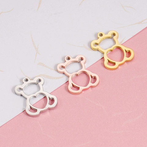 Ciondolo Orso Panda Cavo 304 Acciaio Inossidabile DIY Componente Gioielli Ciondolo Forma Orso Cuore Personalizzato Per Collane