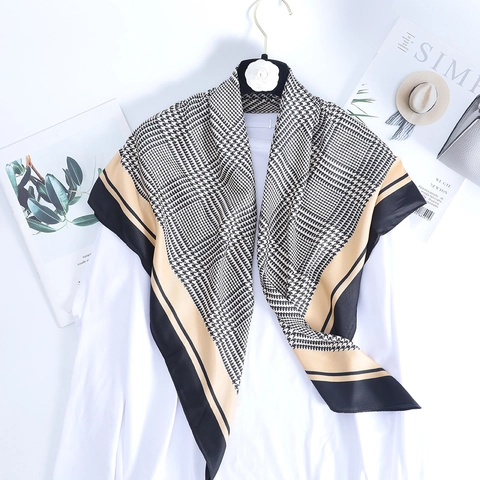 Sciarpa Quadrata Pied De Poule Satin Di Twill Foulard Retrò Elegante Bandana Grande Avvolgente Per Il Collo Donna Hijab