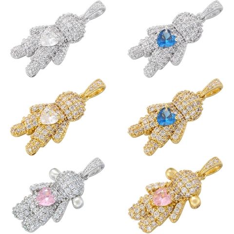 Pendentif Poupée Ours Figure Humaine Cuivre Plaqué Or 18K Zircon Cœur Incrusté Bijoux De Mode De Luxe Accessoire Cadeau