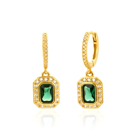 Pendientes De Plata De Ley 925 Con Zircón Verde Esmeralda Para Mujer Retro Lujo Halo Rectangular Huggie Hoop