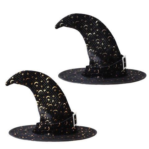 Cappello Da Strega Halloween Cappello Da Mago Velluto Punta Storta Fibbia Strass Stella Luna Per Festa Cosplay