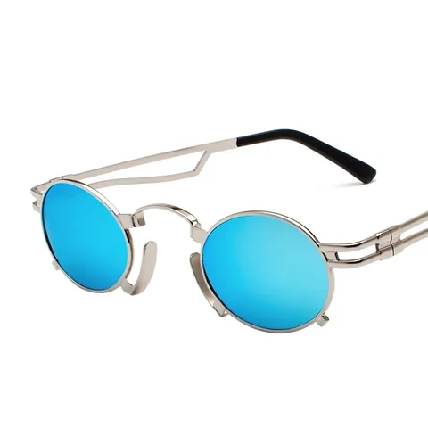 Gafas De Sol Steampunk Montura De Metal Ovalada Retro Punk Redondas UV400 Protección Street Travel Fashion Para Hombres Mujeres