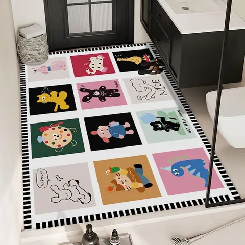 Cartoon Animal Bath Mat Diatom Mud Absorbent Non-Slip Bathroom Floor Rug Quick Dry Decorative Cute Panda Rabbit Style