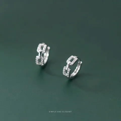 925 Sterling Silver Geometric Chain Link Hoop Earrings Rhinestone Inlaid Personality Niche Style Luxury Earrings For Women Jewelry