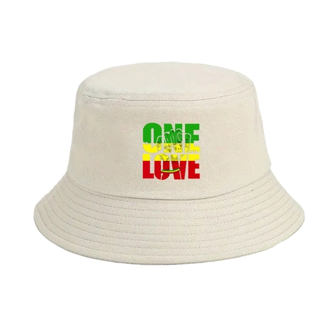 One Love Letter Print Bucket Hat Cotton Canvas Sun Protection Outdoor Travel Reggae Rasta Style Unisex Sun Hat