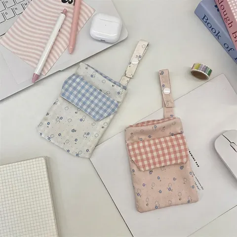 Bloemen Canvas Etui Zak Organizer Met Geblokte Flap Drukknop Voor Verpleegster Student Japanse Stijl Tas