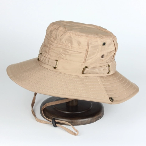 Wide Brim Bucket Hat Nylon Outdoor Sun Protection Foldable Fishing Cap With Adjustable Windproof String