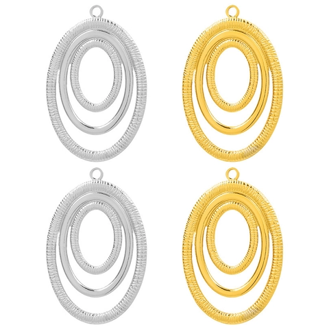 Concentrische Ovale Hanger 304 Roestvrij Staal Getextureerde Drievoudige Ring DIY Sieraden Maken Vintage Stijl