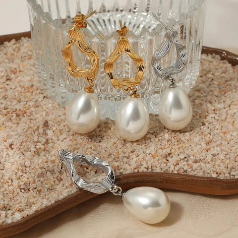 Orecchini A Cerchio In Acciaio Inossidabile Con Ciondoli A Perla Artificial A Goccia Gioielli Eleganti Minimalisti Da Donna