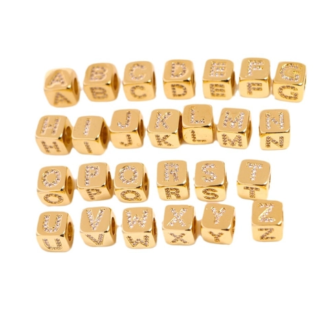 Gold Alphabet Beads Copper Cubic Zircon Initial Charms DIY Jewelry Bracelet Necklace Accessory
