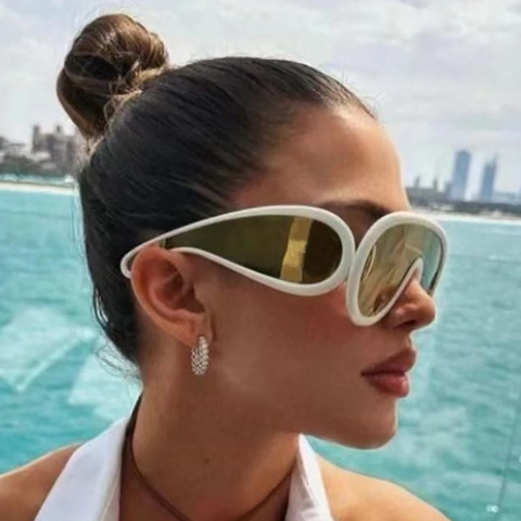 Übergroße Shield Sonnenbrille Y2K Futuristisch PC Rahmen UV400 Schutz Verspiegelte Gläser Avantgarde Mode Brillen Damen Herren