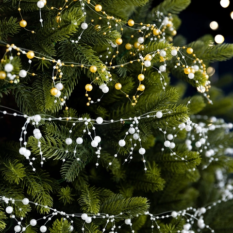 Christmas Tree Bead Garland Artificial Pearl Plastic Chain Festive Holiday Party Decoration Hanging Ornament