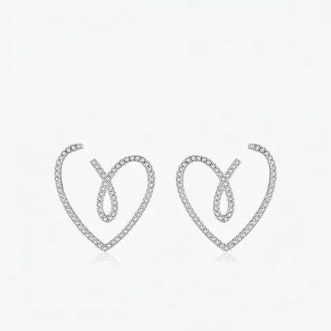 Pendientes de Corazón de Plata de Ley 925 Micro Pave Diamantes de Imitación Joyería de Moda para Mujer Pendientes Elegantes de Plata
