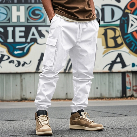 Pantalones Cargo Hombre Varios Bolsillos Cordón Mezcla Poliéster Outdoor Streetwear Casual Sueltos Color Sólido