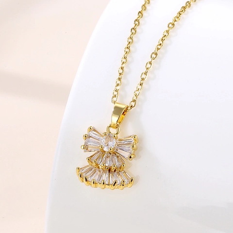 Collana Con Pendente Angelo Catena In Acciaio Inossidabile Ottone Placcato Oro Zircone Strass Gioielli Donna