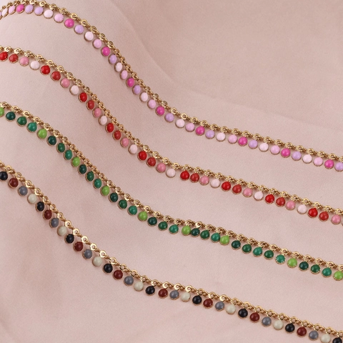 Stainless Steel Colorful Enamel Bead Jewelry Chain Gold Plated DIY Necklace Bracelet Making Findings Components