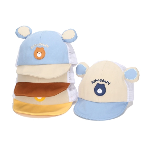 Baby Cartoon Bear Baseball Cap Polyester Mesh Breathable Sun Hat 3D Ears Short Brim Adjustable For Infants 6-12 Months