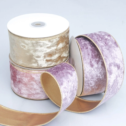 Velvet Ribbon With Gold Wired Edge For Christmas Tree Decoration DIY Bows Gift Wrapping Crafting