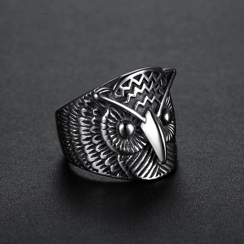 Owl Relief Ring Stainless Steel Vintage Punk Gothic Animal Jewelry For Men Women
