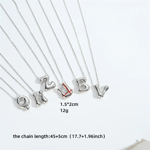 3D Puffy Bubble Letter Initial Pendant Necklace Copper High Polish Silver Finish Alphabet Jewelry Fashion Gift For Women