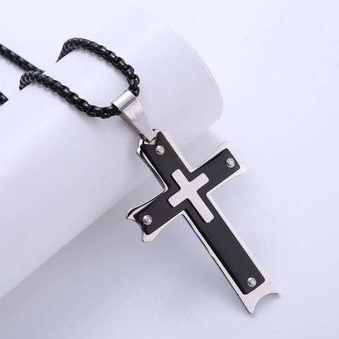 Collana Con Pendente A Croce A Triplo Strato In Acciaio Inossidabile 316L Da Uomo Stile Punk Industriale Gioielli Religiosi