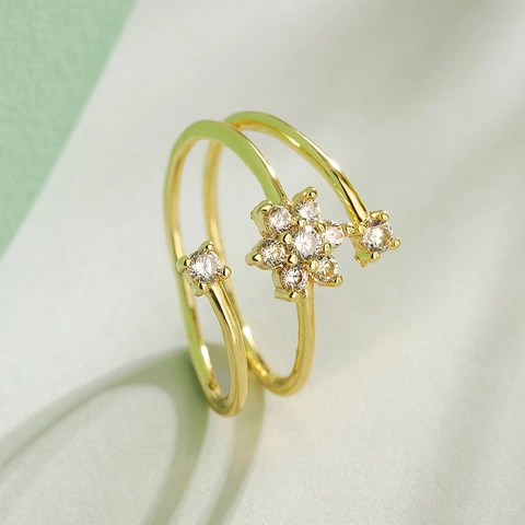 Anillo Abierto Ajustable Para Mujer Chapado En Oro Cobre Floral Margarita Circón Joyería De Dedo Geométrica Elegante