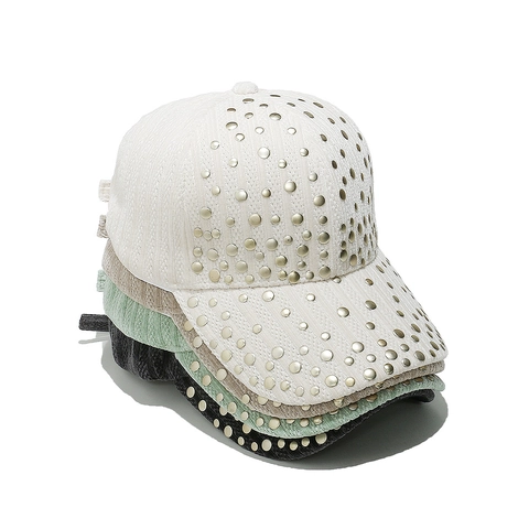 Baseball Cap Corduroy Rivet Decor Hip Hop Street Style Adjustable Hat For Women Retro Solid Color