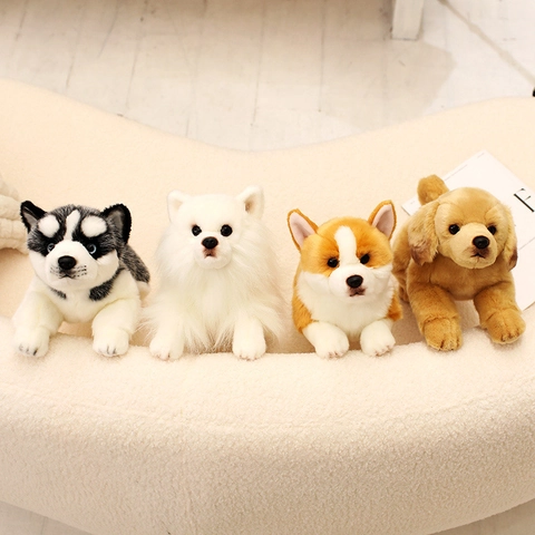 Simulation Dog Plush Toy Realistic Soft Corgi Husky Labrador Pomeranian Stuffed Animal Lifelike Puppy For Kids Home Decor