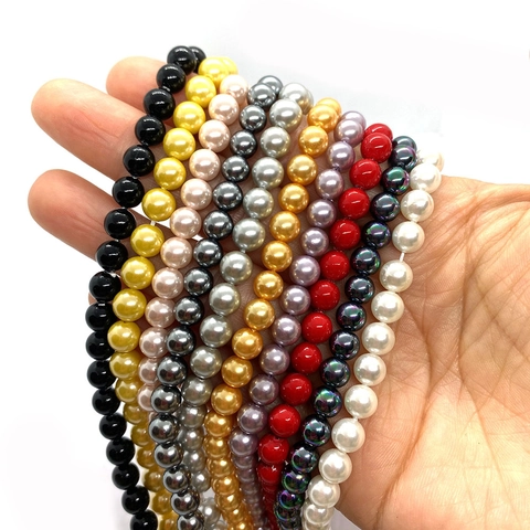 Round Glass Imitation Shell Artificial Pearl Loose Beads For DIY Jewelry Making Straight Hole Smooth Glossy Craft Accessories