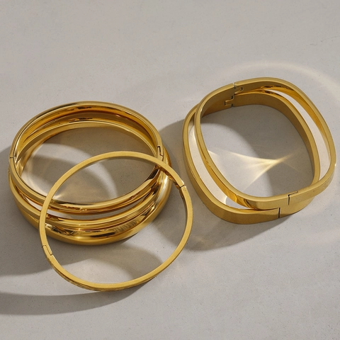 Roestvrijstalen Bangle Armband Verguld Minimalistische Scharniersluiting Hypoallergeen Waterdicht Sieraad