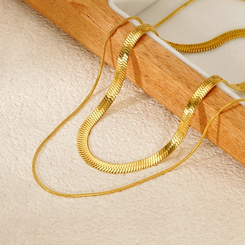 Collar De Doble Capa Cadena De Serpiente Acero Inoxidable Chapado En Oro De 18K Joyería Minimalista Para Mujer