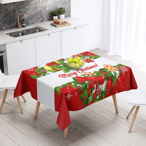Christmas Tablecloth Polyester Rectangular Holiday Party Decor Festive Dinner Table Cover Digital Printed Pattern