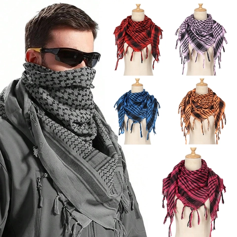 Houndstooth Tactical Scarf For Men Women Arab Shemagh Keffiyeh Bandana With Tassels Polyester Desert Square Scarf Outdoor Wrap