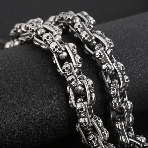 Bracciale A Catena Con Teschio In Acciaio Inossidabile Da Uomo Punk Gothic Retro Gioielli